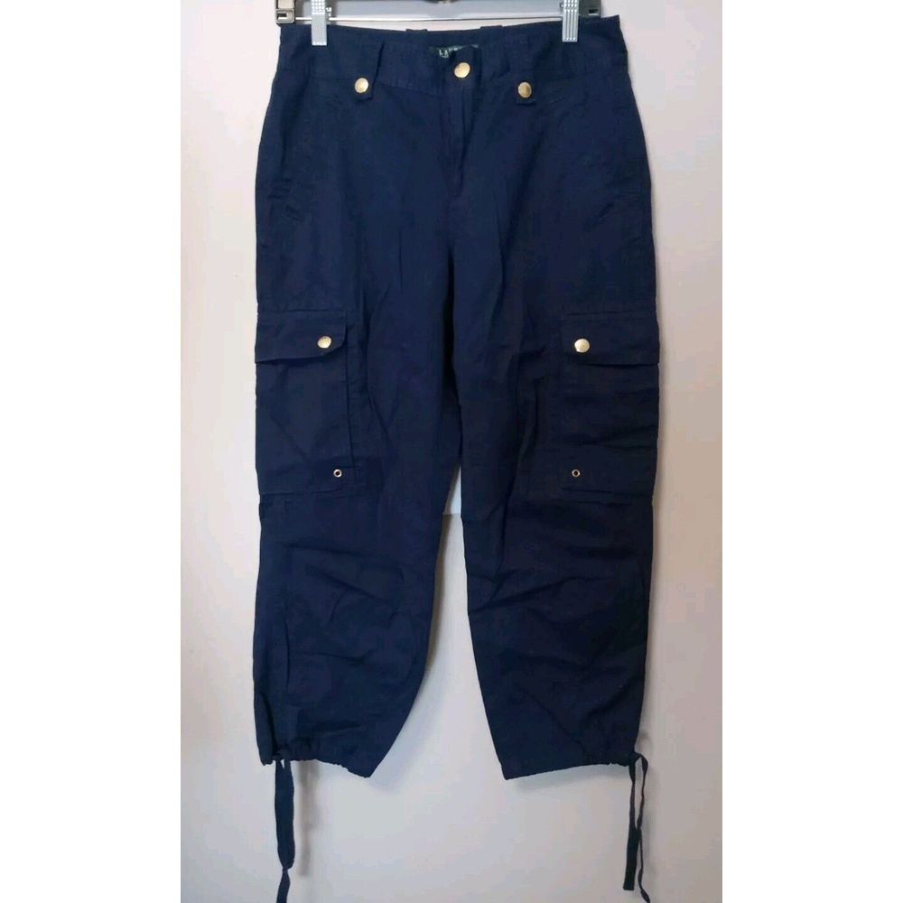 lauren ralph lauren Women Navy Blue Gold Button Crop Cargo Pants Size 6